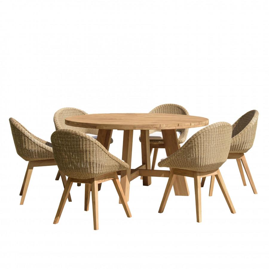 KALLY - Mueble De Jardín 6 Plazas De Teca Recuperada Y Ratán