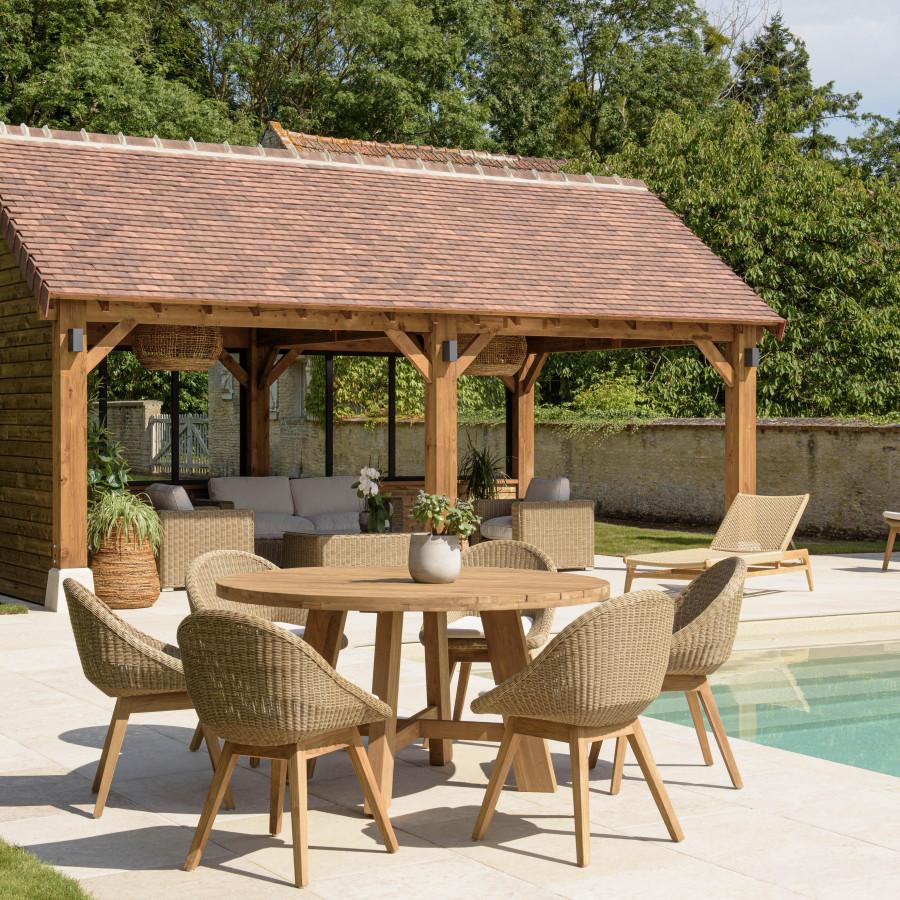 KALLY - Mueble de jardín 6 plazas de teca recuperada y ratán