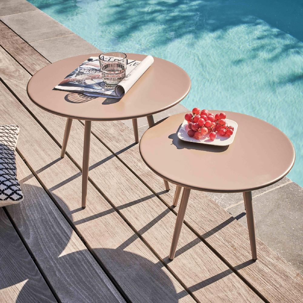 Lote De 2 Mesas Bajas De Jardín De Acero Topo Palavas - Oviala