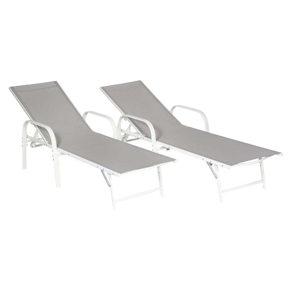 Lote De 2 Tumbonas De Textileno Gris SARDINIA Estructura Blanca