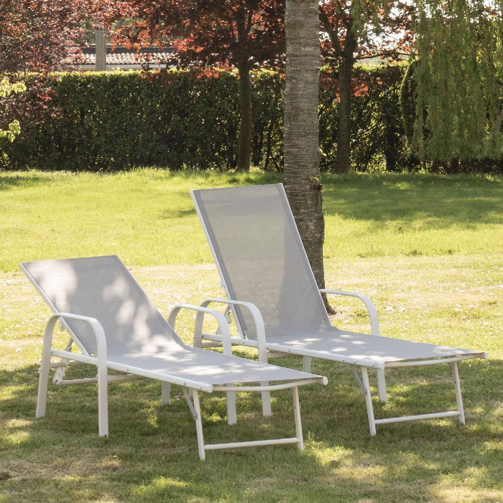 Lote de 2 tumbonas de textileno gris SARDINIA estructura blanca