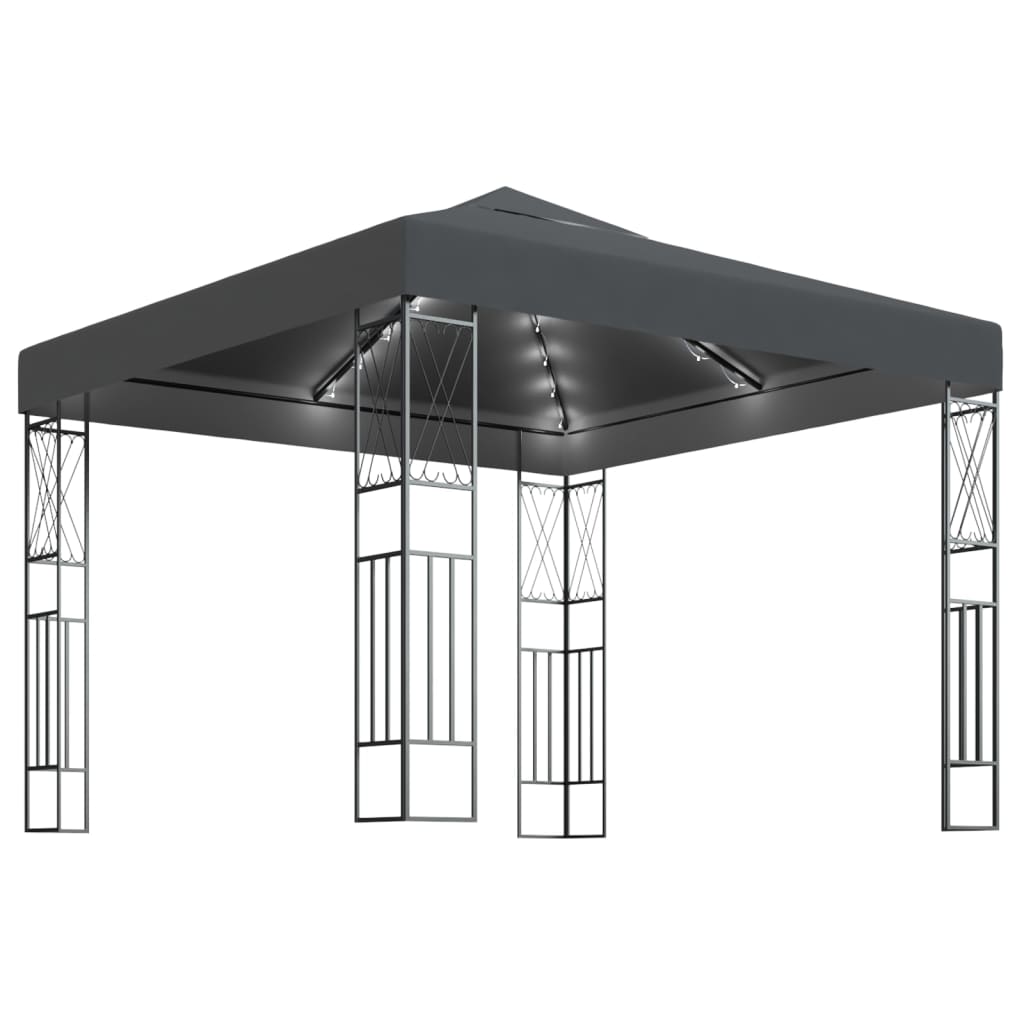 Maison Exclusive - Cenador Con Tira De Luces LED 3x3 M Tela Gris Antracita