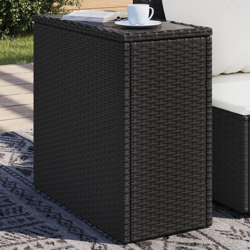 Maison Exclusive - Mesa auxiliar jardín tapa vidrio ratán PE negro 58x27 5x55 cm