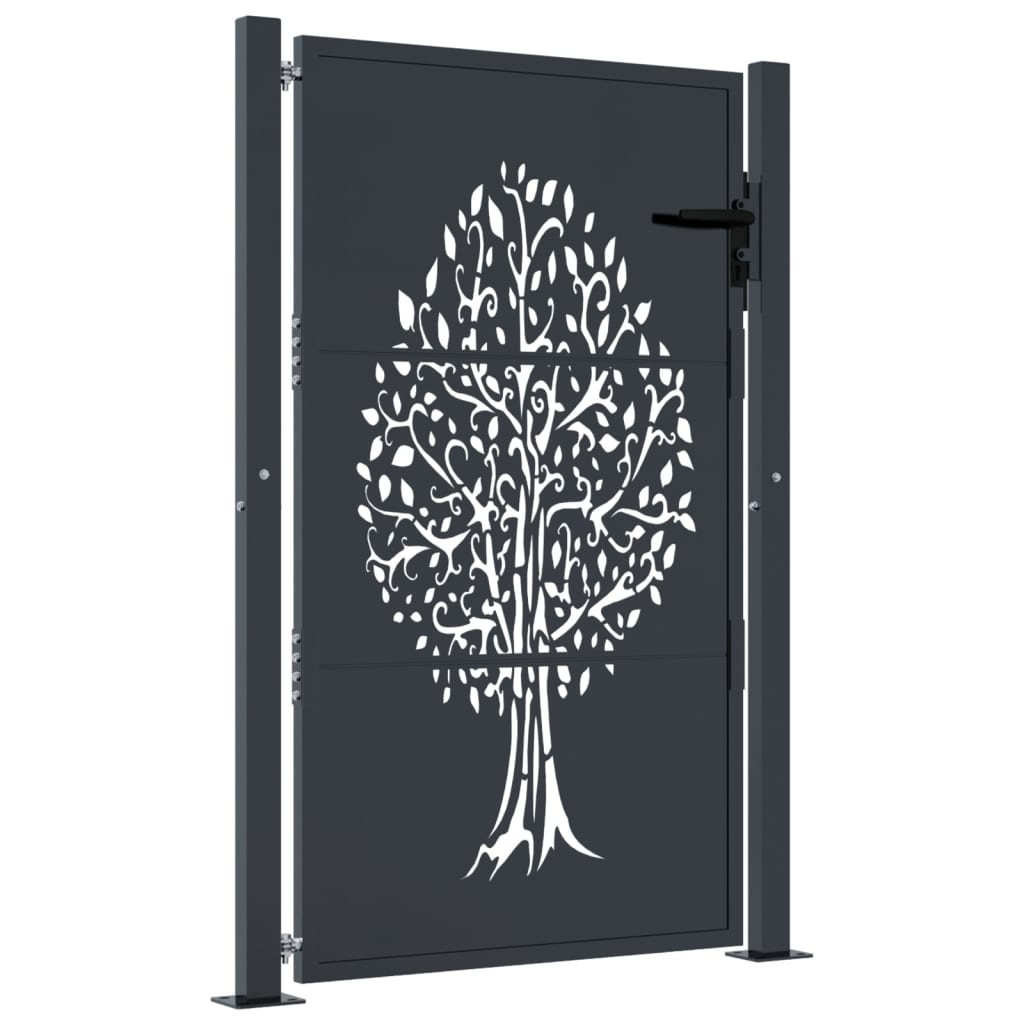 Maison Exclusive - Puerta De Jardín Acero Gris Antracita Diseño árbol 105x130 Cm