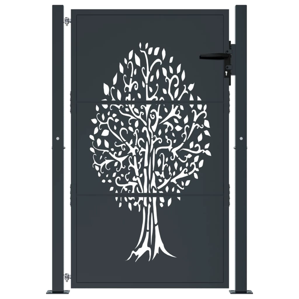 Maison Exclusive - Puerta De Jardín Acero Gris Antracita Diseño árbol 105x130 Cm
