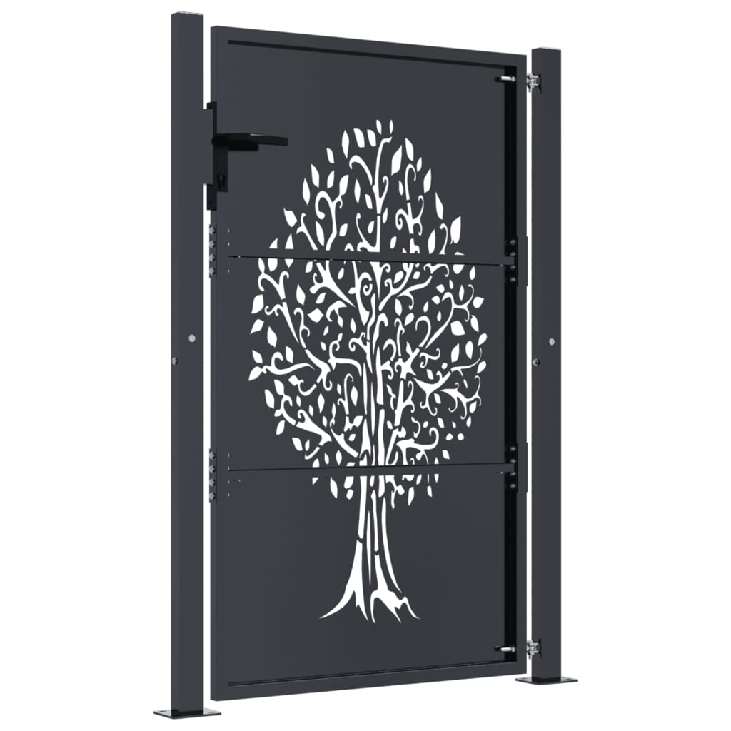 Maison Exclusive - Puerta De Jardín Acero Gris Antracita Diseño árbol 105x130 Cm