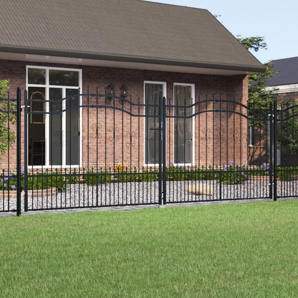Maison Exclusive - Puerta de valla punta lanza acero recubierto negro 406x198 cm
