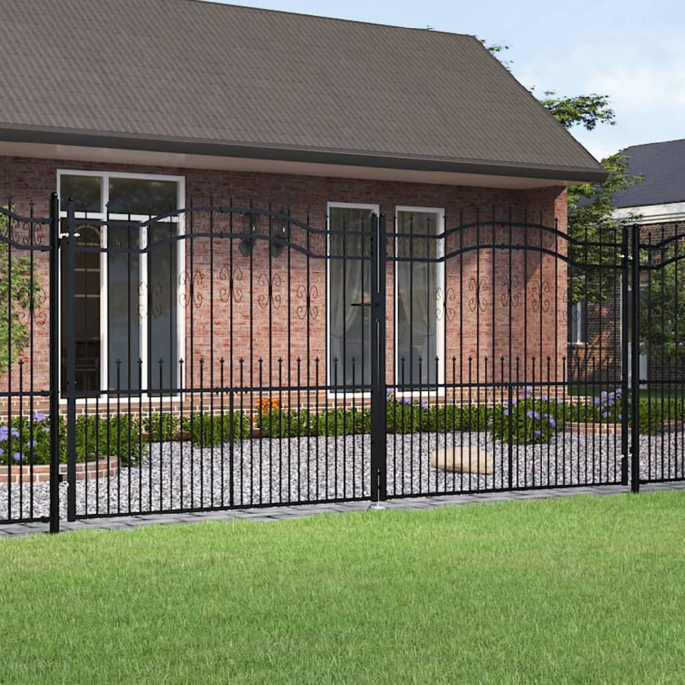 Maison Exclusive - Puerta de valla punta lanza acero recubierto negro 406x223 cm