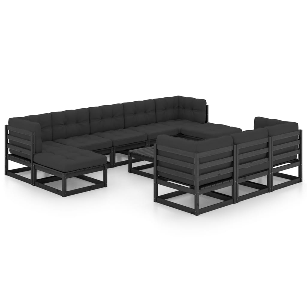 Maison Exclusive - Set De Muebles De Jardín 10 Pzas Con Cojines Madera Pino Negro