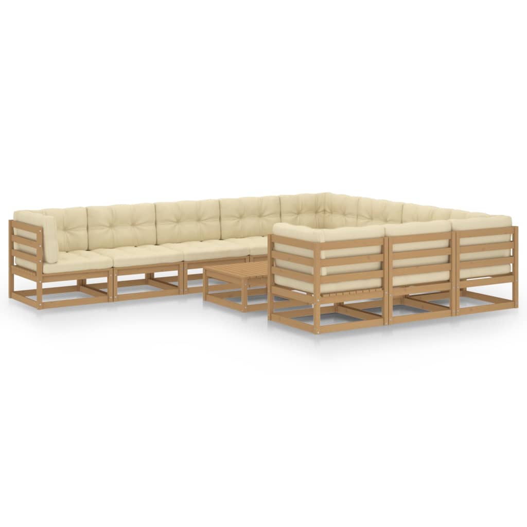 Maison Exclusive - Set De Muebles De Jardín 11 Pzs Cojines Madera Pino Marrón Miel