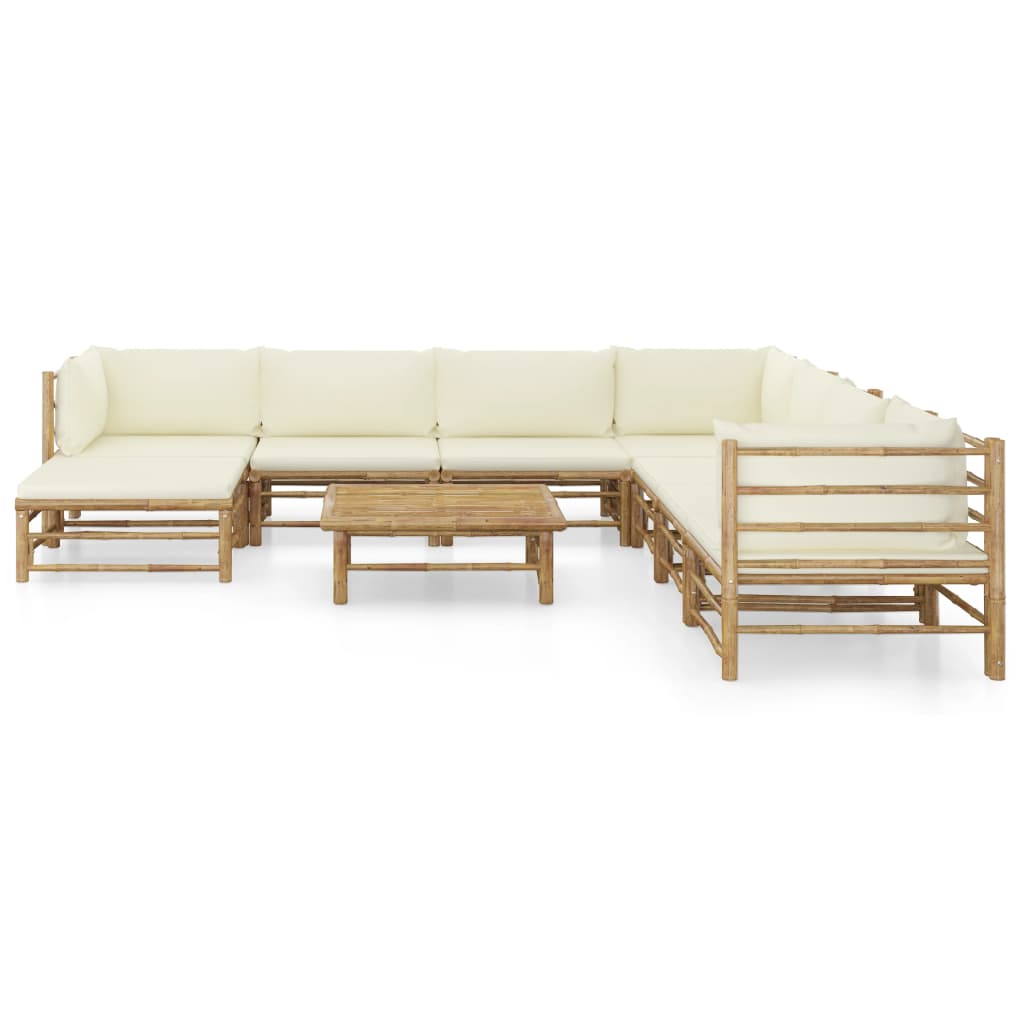 Maison Exclusive - Set De Muebles De Jardín 9 Piezas Bambú Y Cojines Blanco Crema