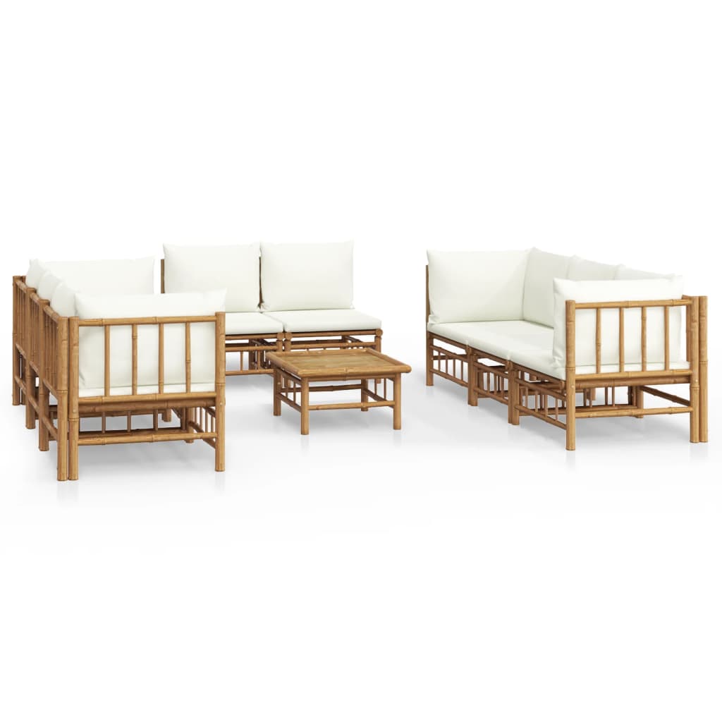 Maison Exclusive - Set De Muebles De Jardín 9 Piezas Bambú Y Cojines Blanco Crema