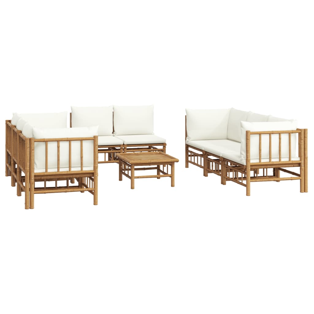 Maison Exclusive - Set De Muebles De Jardín 9 Piezas Bambú Y Cojines Blanco Crema
