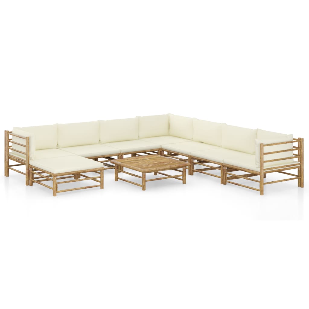 Maison Exclusive - Set de muebles de jardín 9 piezas bambú y cojines blanco crema