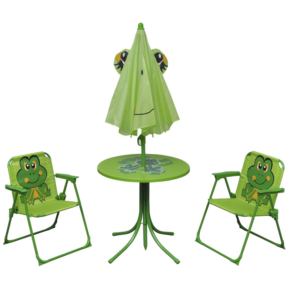 Maison Exclusive - Set Mesa Y Sillas De Jardín Infantil 3 Pzas Con Sombrilla Verde