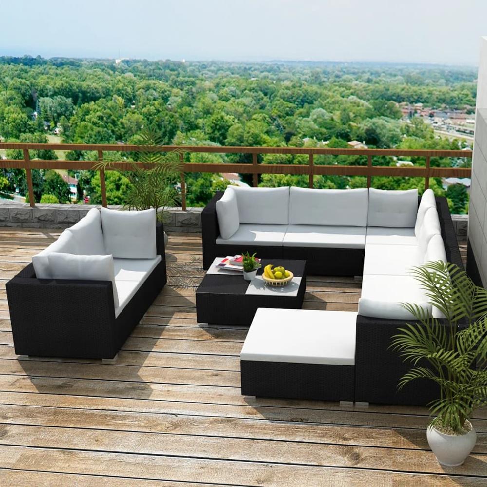 Maison Exclusive - Set muebles de jardín 10 piezas y cojines ratán sintético negro