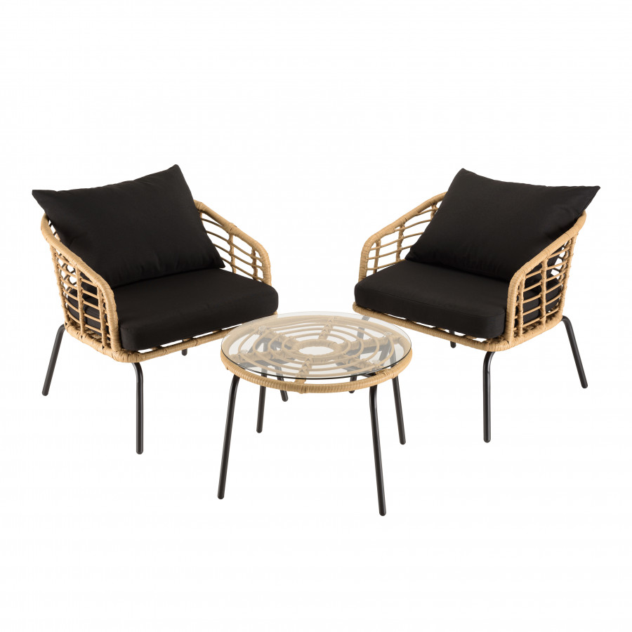 MALO - Conjunto De 2 Sillones De Ratán Sintético Y Mesa De Centro Redonda