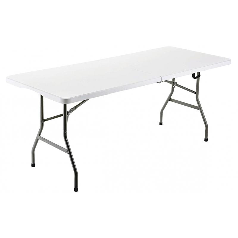 Marbueno Mesa Plegable Rectangular Resina Blanco Estructura de Acero Capacidad 4-6 persona