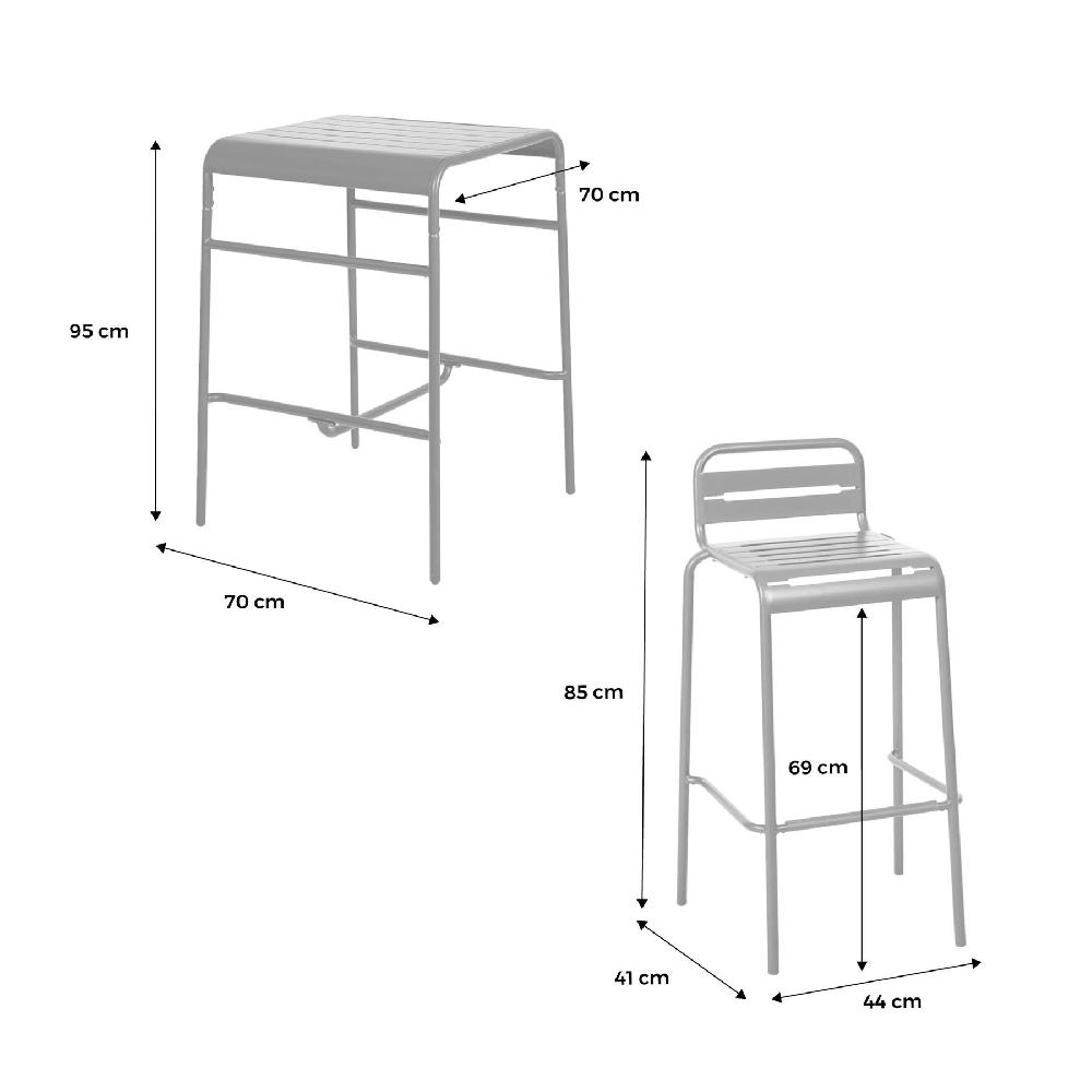 Mesa Alta De Jardín 2 Sillas Altas De Acero Amelia Terra Cotta 70x70x95 Cm