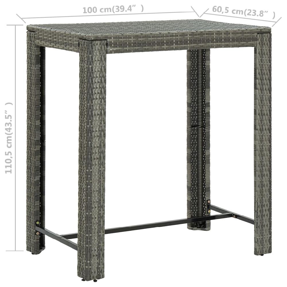 Mesa Alta Para Jardín Ratán Sintético Gris 100x60 5x110 5 Cm