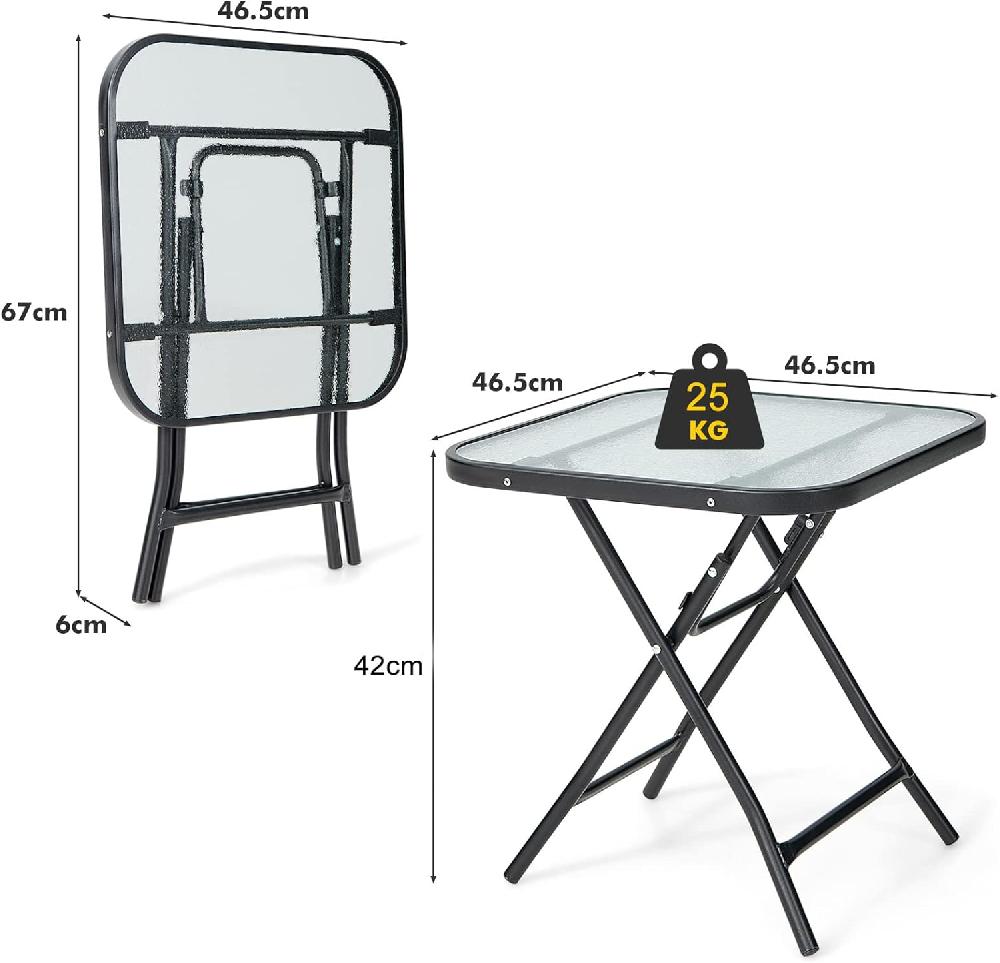 Mesa Auxiliar Cuadrada Plegable Portátil De Cristal Para Terraza De 46 5 Cm Con Estructura De Metal Bandeja De Cristal Templado Mesa Baja