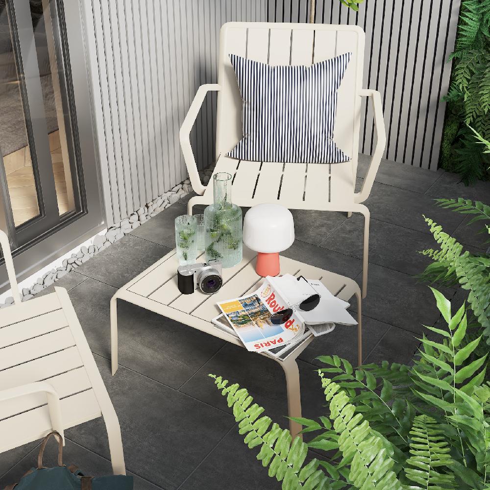 Mesa Auxiliar De Jardín NATERIAL Idaho De Aluminio Beige De 59x41x30 Cm