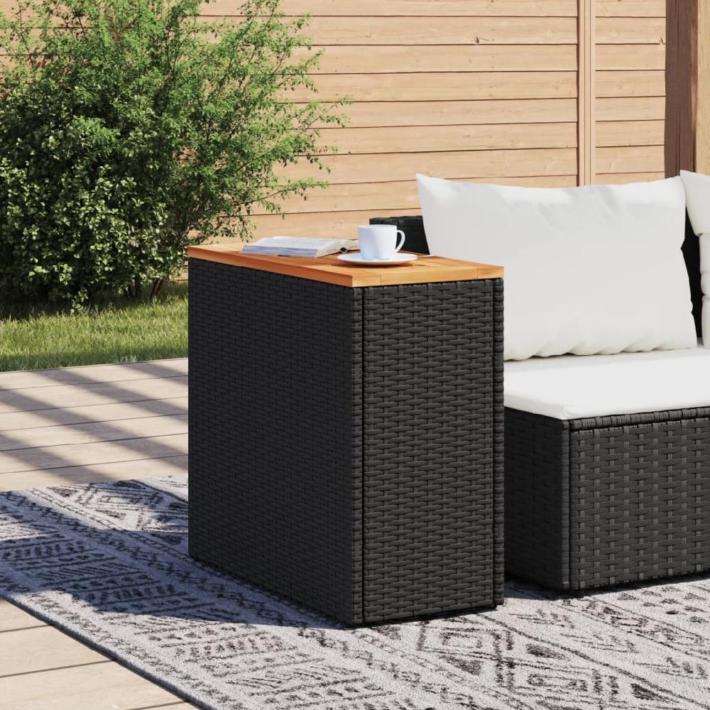 Mesa Auxiliar De Jardín Tapa De Madera Negra 58x27 5x55 Cm