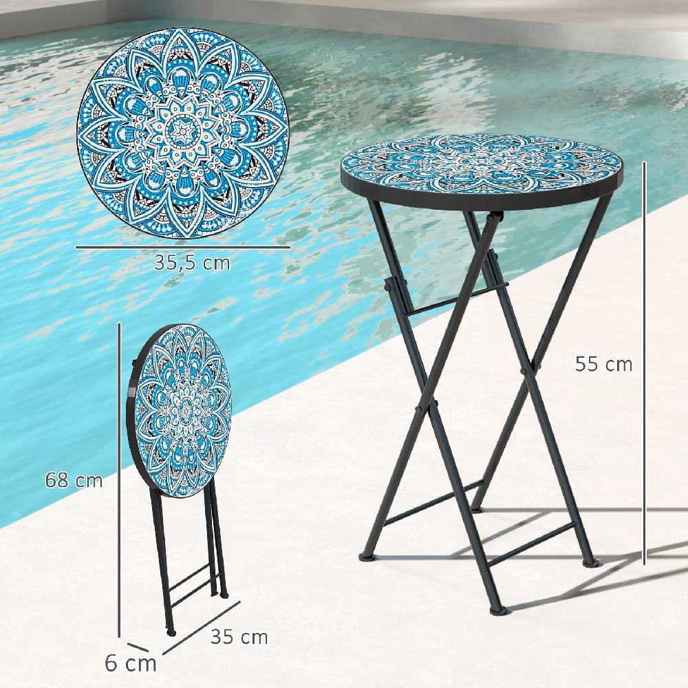 Mesa Auxiliar Jardín Outsunny Metal Cerámica Azul 35.5x35.5x55 Cm 84G-614V00BU