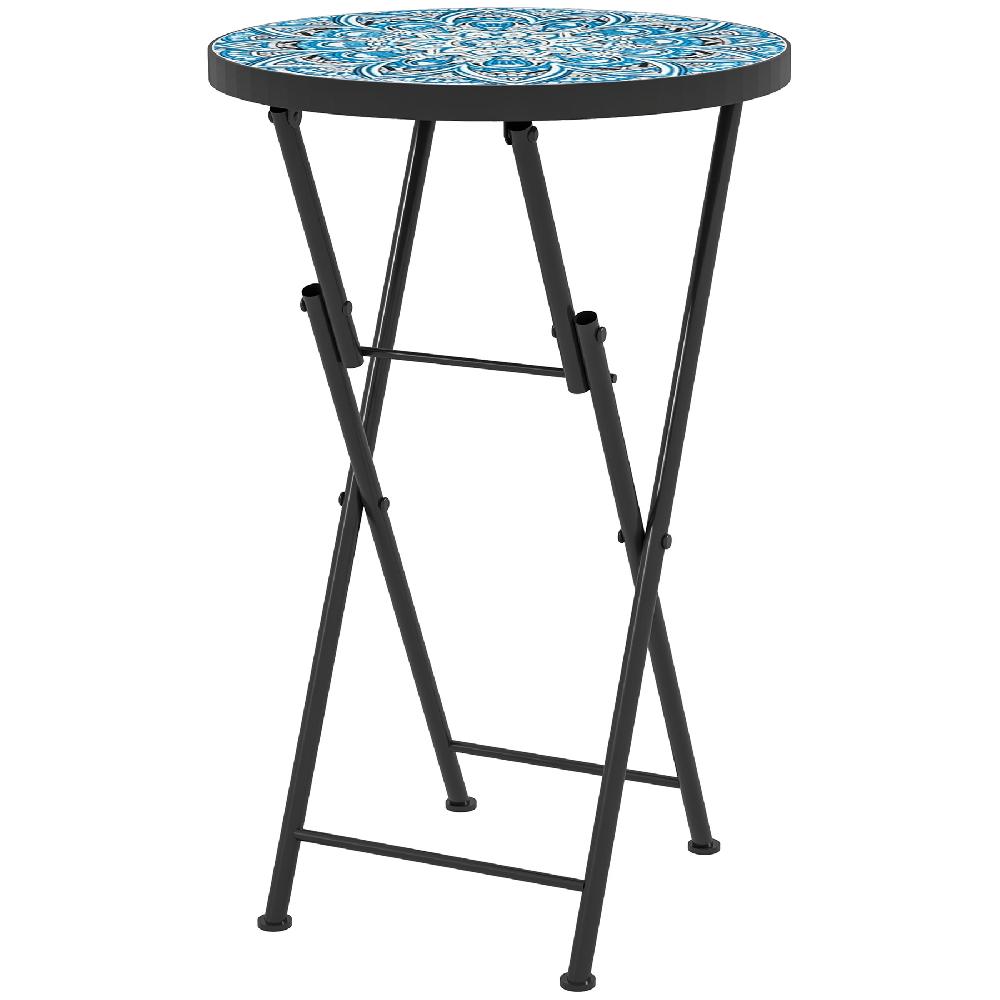 Mesa Auxiliar Jardín Outsunny Metal Cerámica Azul 35.5x35.5x55 cm 84G-614V00BU