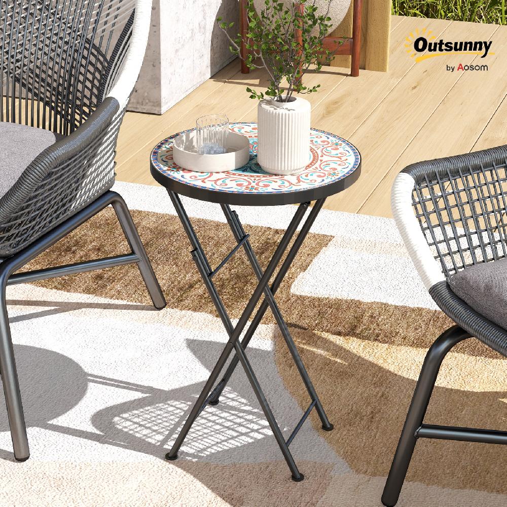 Mesa Auxiliar Jardín Outsunny Metal Cerámica Multicolor 35.5x35.5x55 Cm 84G-614V00MX