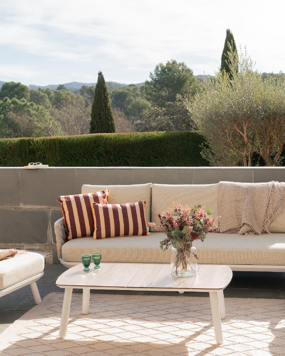 Mesa Baja Jardín Blanco Y HPL Imitación Madera 120x60 - Matilda