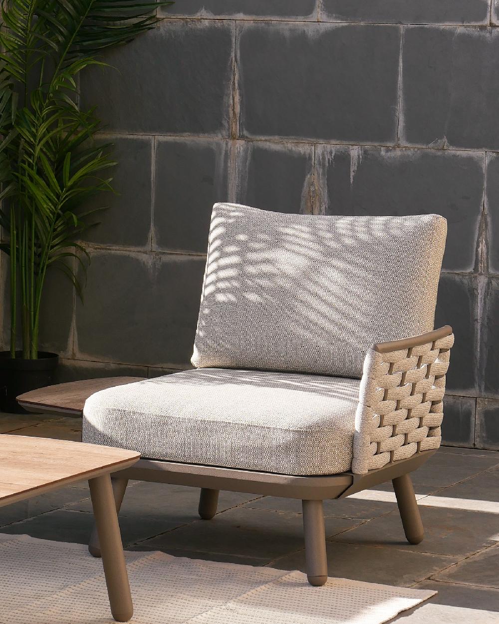 Mesa Baja Jardín Taupé Y HPL Imitación Madera 120x60 - Matilda