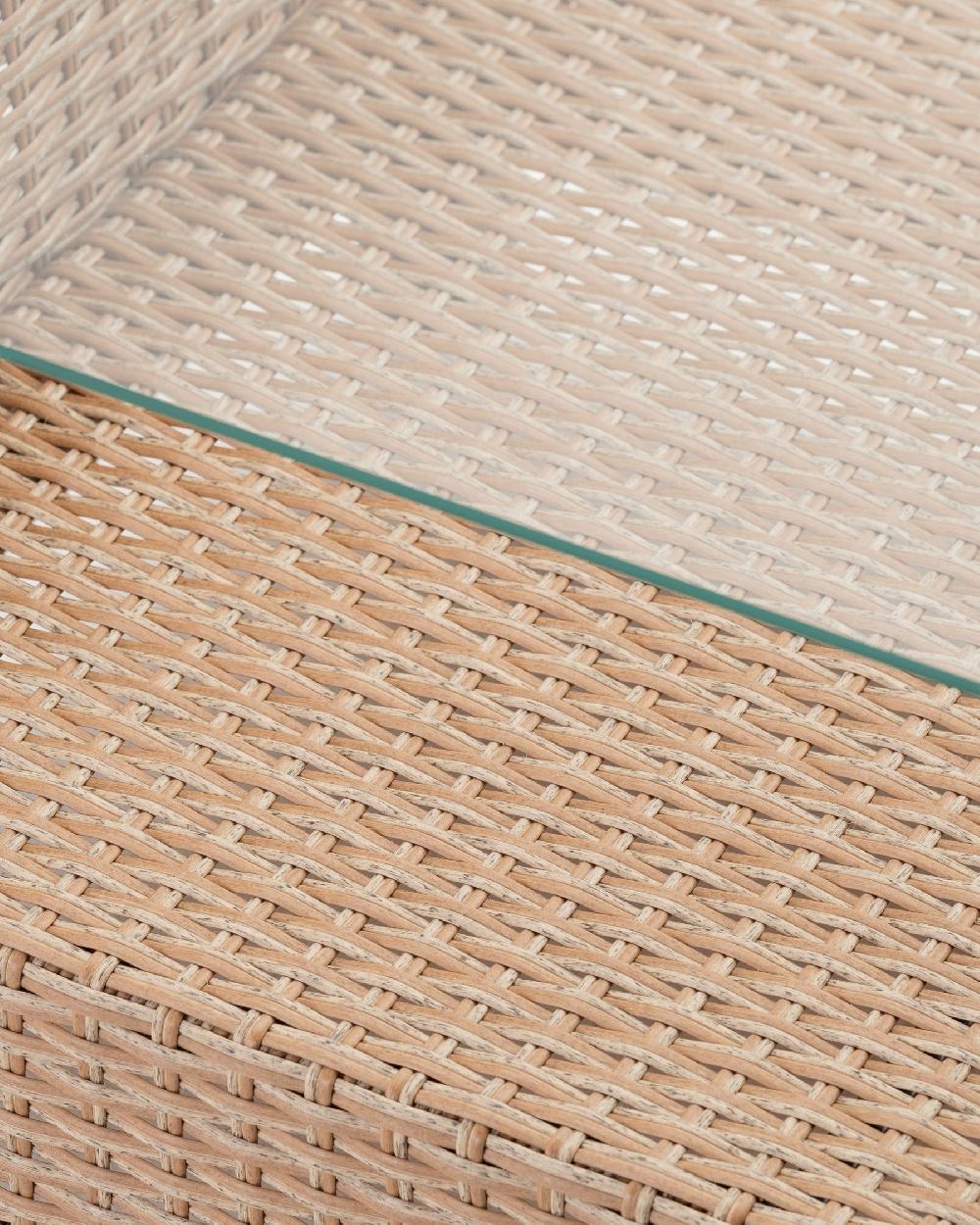 Mesa Baja Ratán Sintétio Y Vidrio - Verona