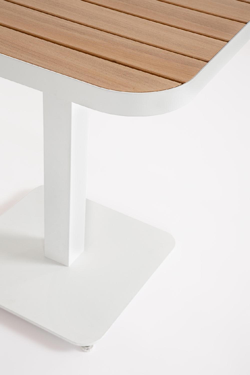Mesa "BELMAR" En Aluminio Blanco 75x75 Tablero Con Lamas Efecto Madera Base De Acero Para Exterior