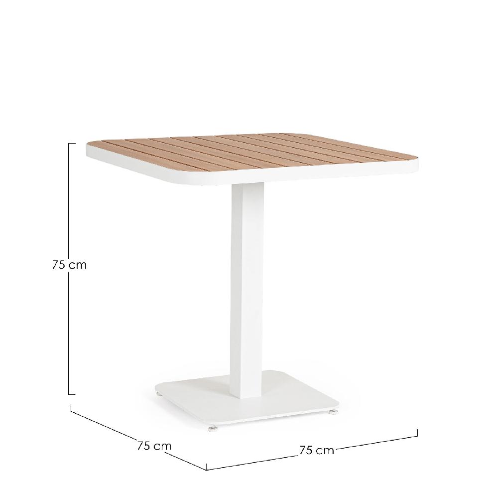Mesa "BELMAR" En Aluminio Blanco 75x75 Tablero Con Lamas Efecto Madera Base De Acero Para Exterior