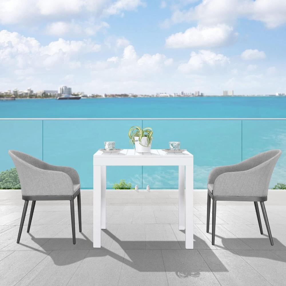 Mesa Cuadrada De Resina Blanca 80x80 Cm Con Listones De Madera Efecto Bali