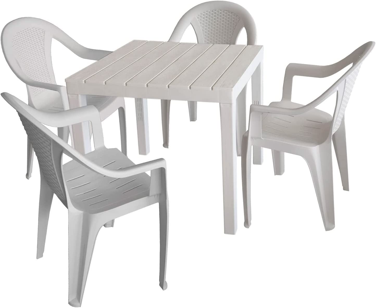 Mesa Cuadrada De Resina Blanca 80x80 Cm Con Listones De Madera Efecto Bali