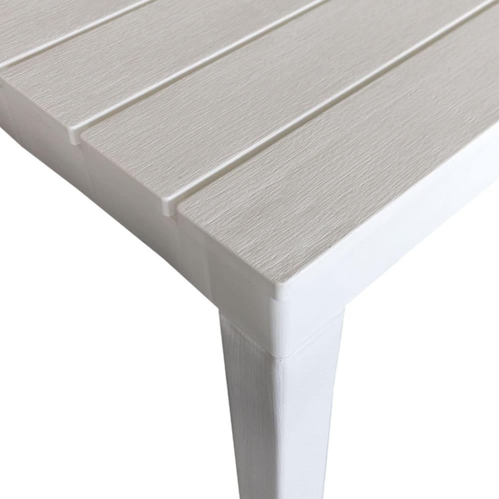 Mesa Cuadrada De Resina Blanca 80x80 Cm Con Listones De Madera Efecto Bali