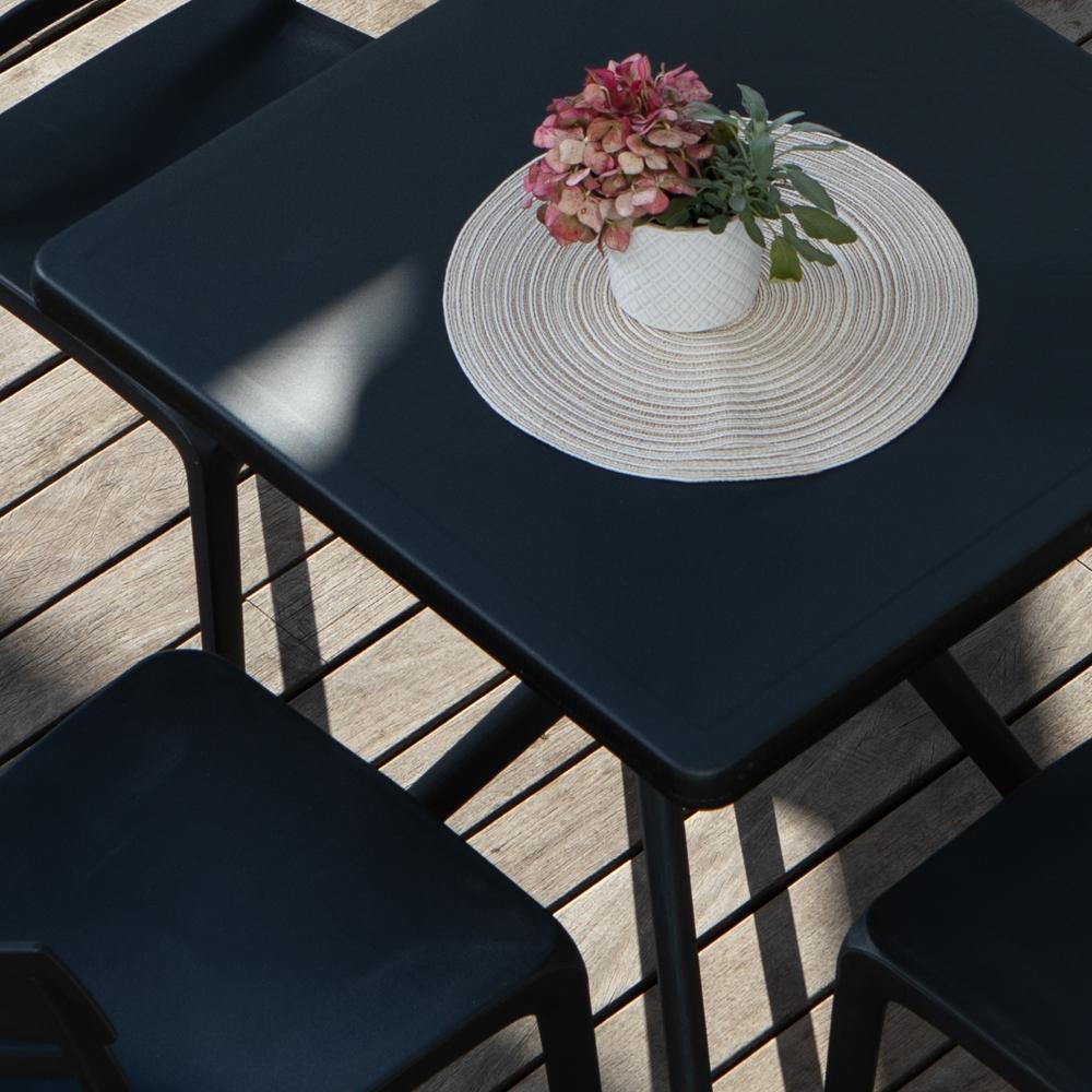 Mesa Cuadrada Fija De 70x70 Cm Para Exterior/jardín En Resina Con Fibra De Vidrio Lucas Antracita