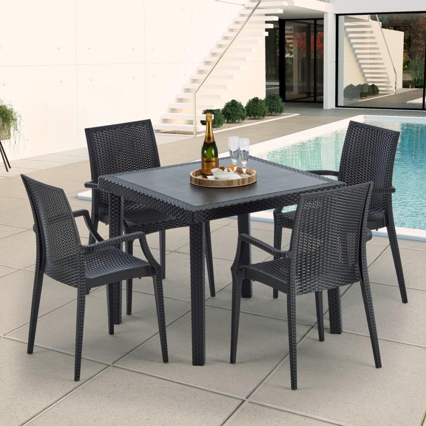 Mesa Cuadrada Negra 90x90 Cm Y 4 Sillas De Colores Bistrot Arm Passion - Negro
