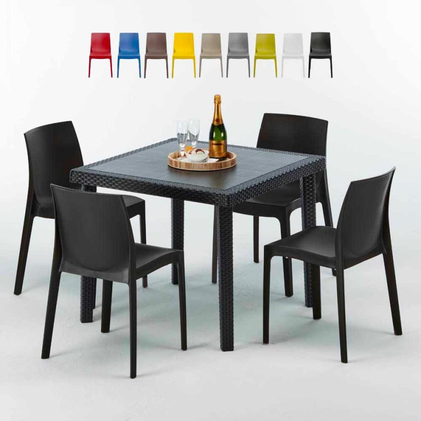 Mesa Cuadrada Negra 90x90 Cm Y 4 Sillas De Colores Rome Passion - Negro
