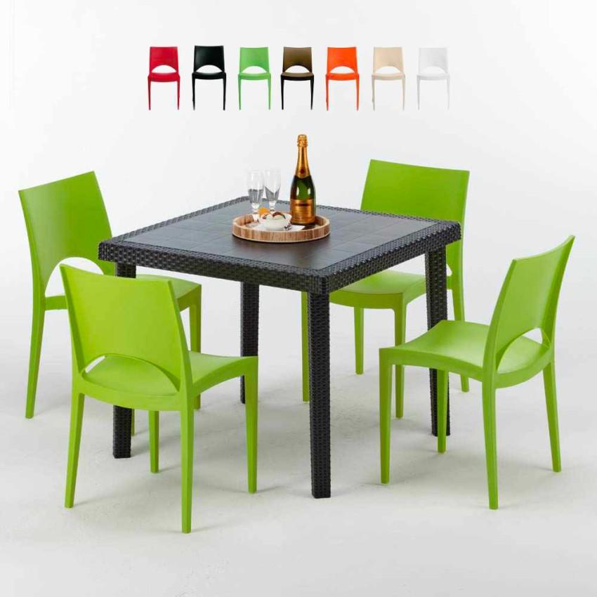 Mesa Cuadrada Negra 90x90 cm y 4 Sillas De Colores Paris Passion - Verde