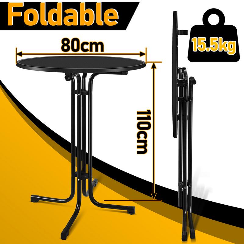 Mesa De Bar Mesa Bistro Plegable Ø 80 Cm Alto 110 Cm Fácil Montaje Para Exterior E Interior Negro