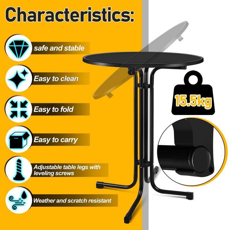 Mesa De Bar Mesa Bistro Plegable Ø 80 Cm Alto 110 Cm Fácil Montaje Para Exterior E Interior Negro