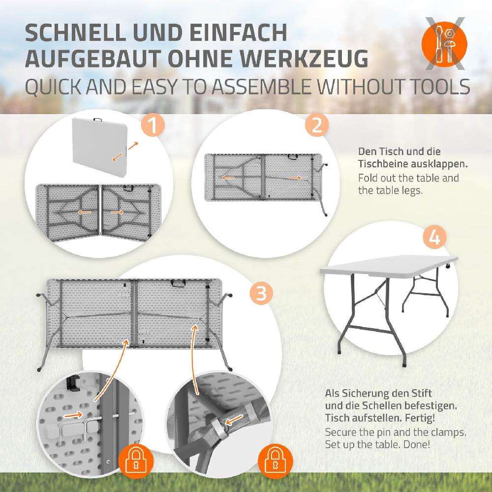 Mesa De Camping Plegable De Jardín / Playa / Buffet Blanca 180 X 74 X 74 Cm