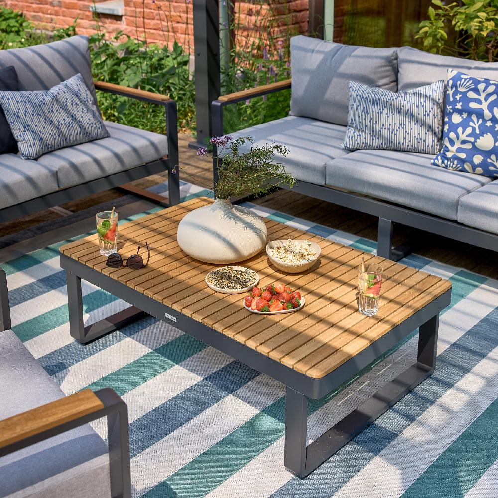 Mesa De Centro De Jardín De Aluminio Gris De 115x35.2x70 Cm