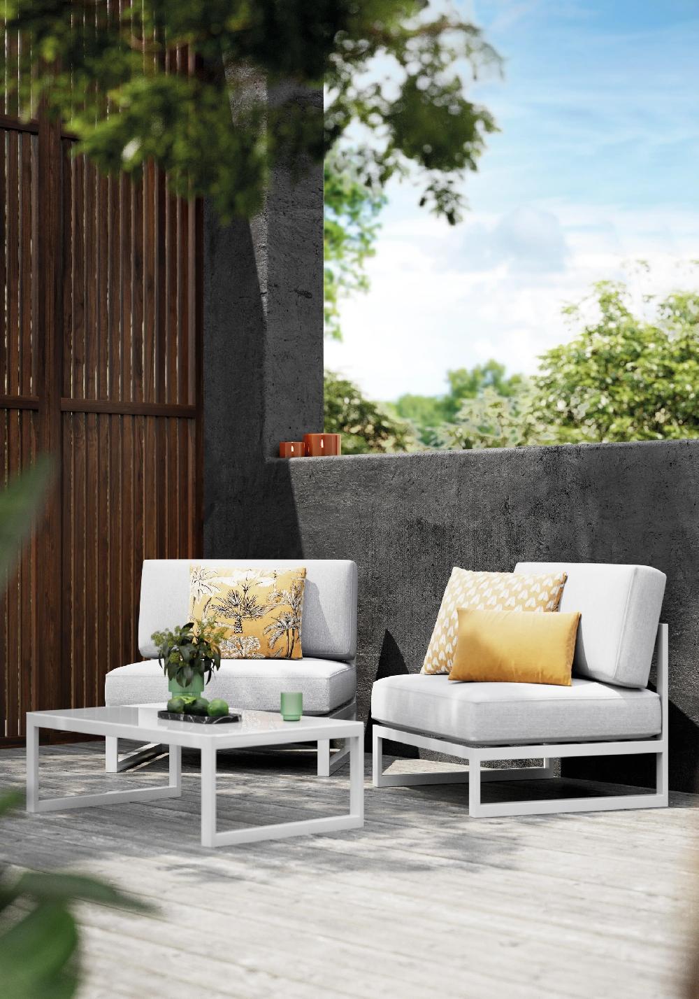 Mesa De Centro De Jardín De Aluminio Hydra Blanco De 100x32.5x60 Cm