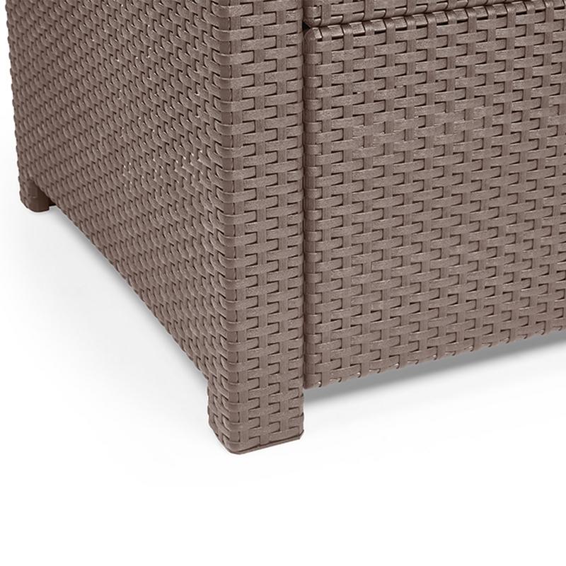 Mesa De Centro Lounge "Alabama" De Resina + Sofá + 2 Sillones Con Cojines Marrones