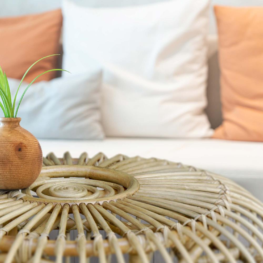 Mesa De Centro Redonda En Ratán Natural Chillvert Parma 73x73x39 Cm Con Diseño Geométrico