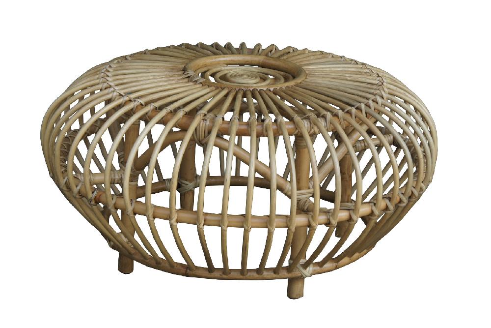 Mesa de Centro Redonda en Ratán Natural Chillvert Parma 73x73x39 cm con Diseño Geométrico